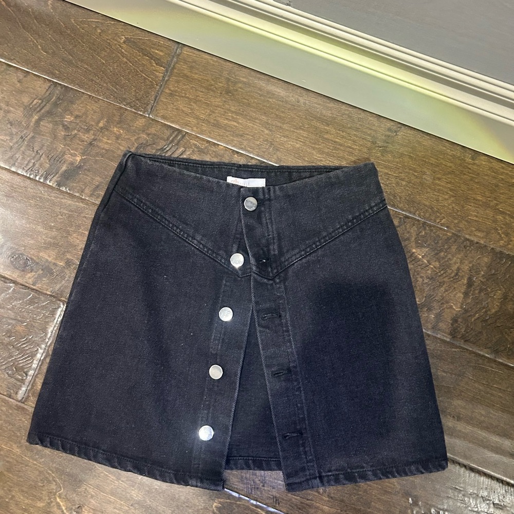 Black Denim Button-Up Skirt